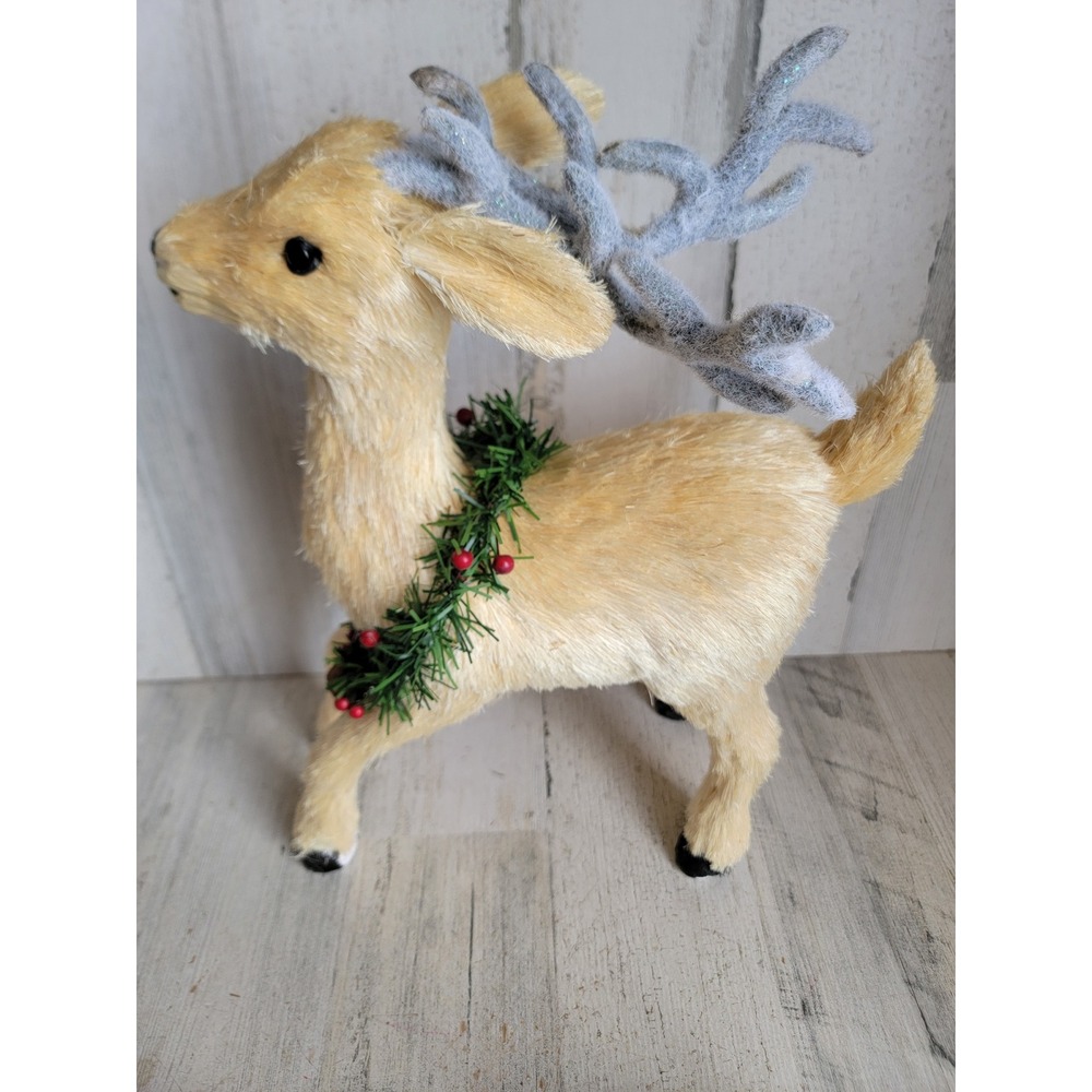White reindeer bristle bottle brush breathe Xmas home decor figure